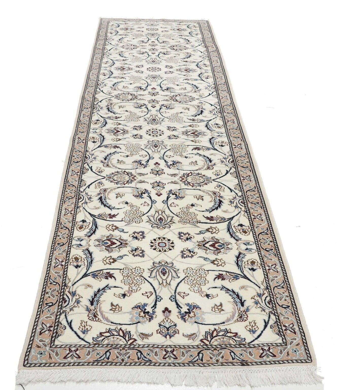 Persian Rug Nain 394 x 98 cm Silk Hand-knotted