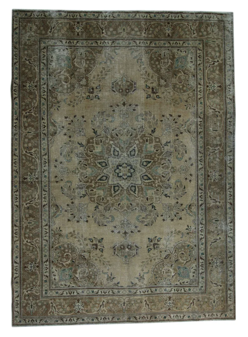 vintage-perserteppich-333-x-240-cm-handgeknupft-aufwendig-aufgearbeitet Persian Rug 333 x 240 cm Wool Hand-knotted