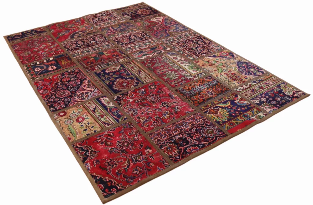 patchwork-teppich-237-x-170-cm-handgeknupfter-perserteppich-mit-2 Persian Rug 237 x 170 cm Hand-knotted