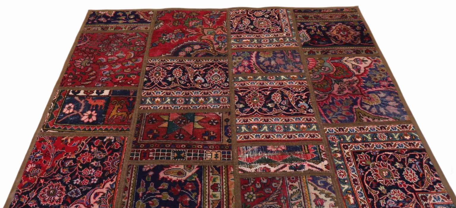 patchwork-teppich-237-x-170-cm-handgeknupfter-perserteppich-mit-3 Persian Rug 237 x 170 cm Hand-knotted