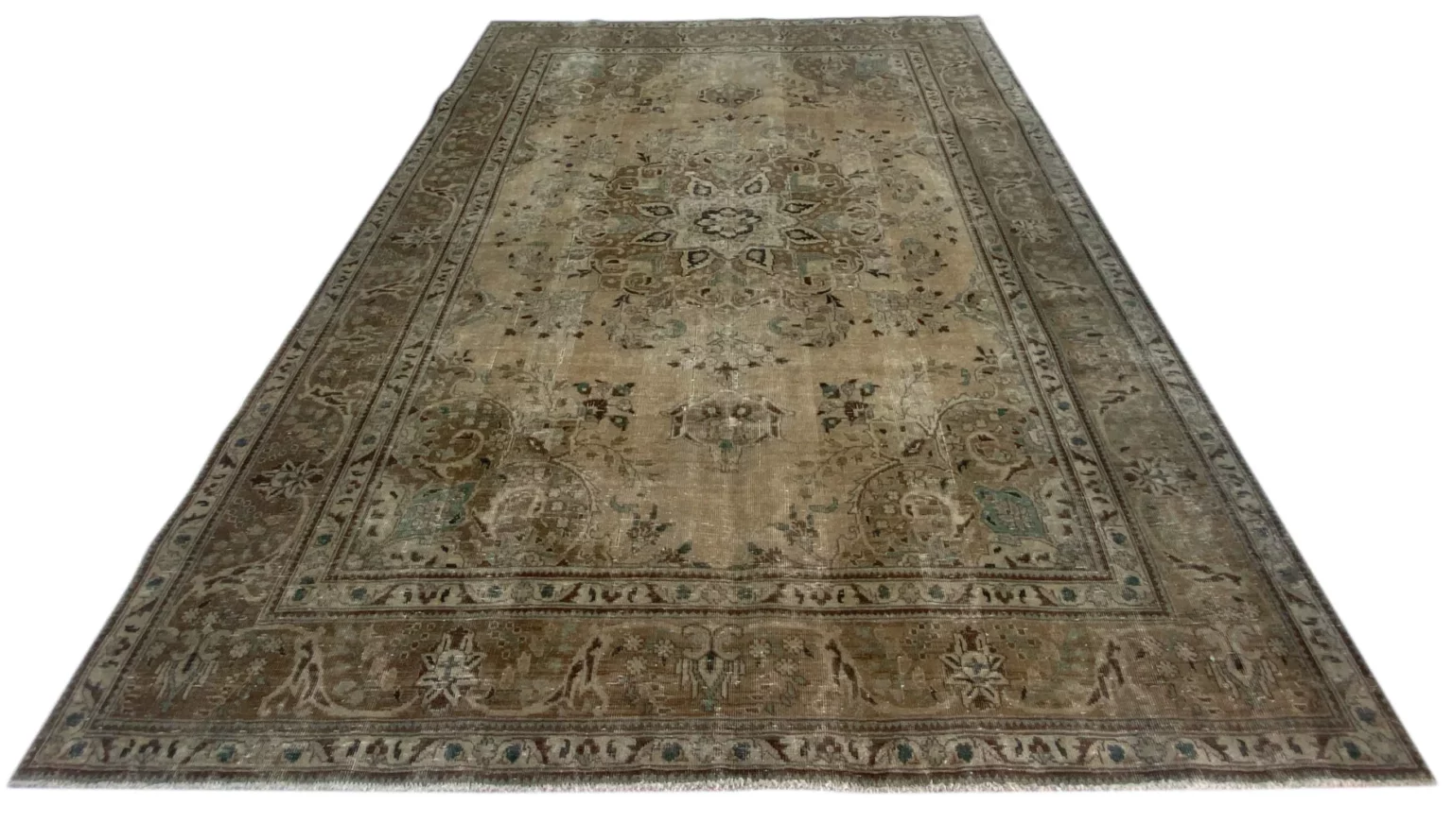 vintage-perserteppich-333-x-240-cm-handgeknupft-aufwendig-aufgearbeitet-1 Persian Rug 333 x 240 cm Wool Hand-knotted