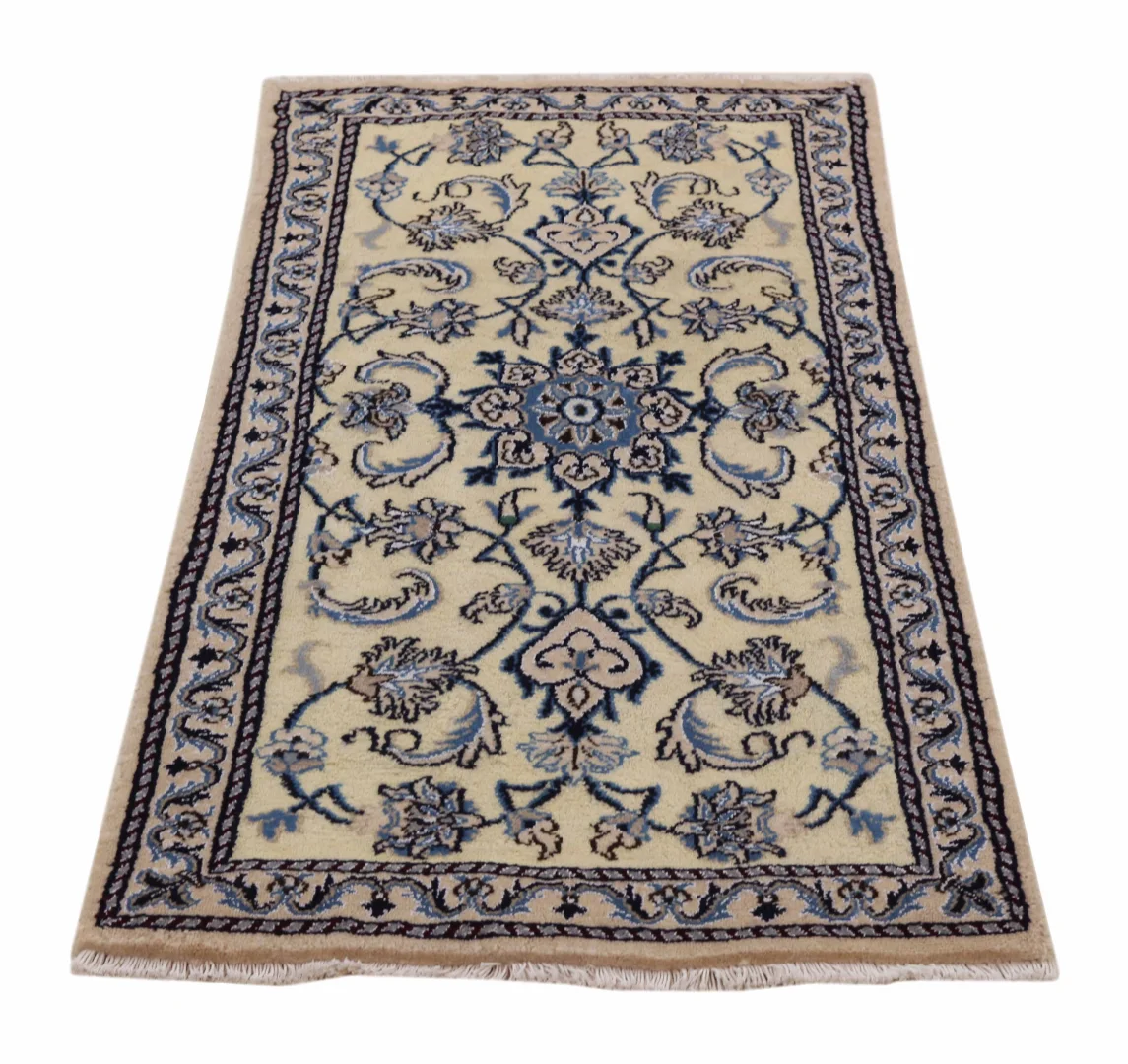 nain-teppich-134-x-69-cm-florales-muster-handgeknupft Persian Rug Nain 134 x 69 cm Wool Hand-knotted