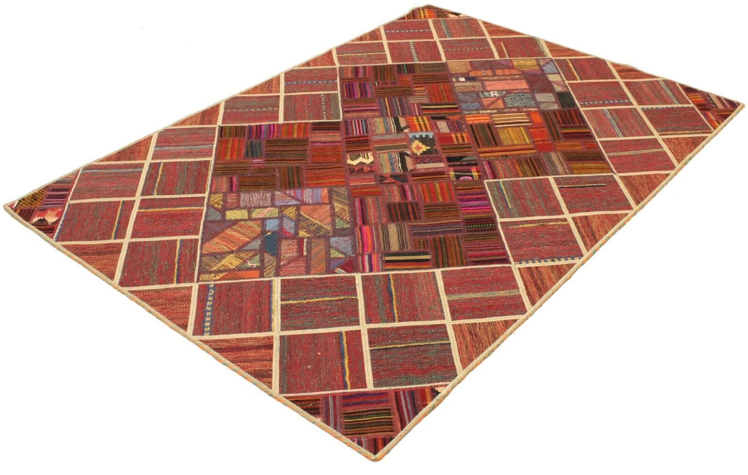 original-handgewebter-kelim-patchwork-197-x-138-cm-orientteppich-1 Oriental Rug 197 x 138 cm Wool Hand-woven