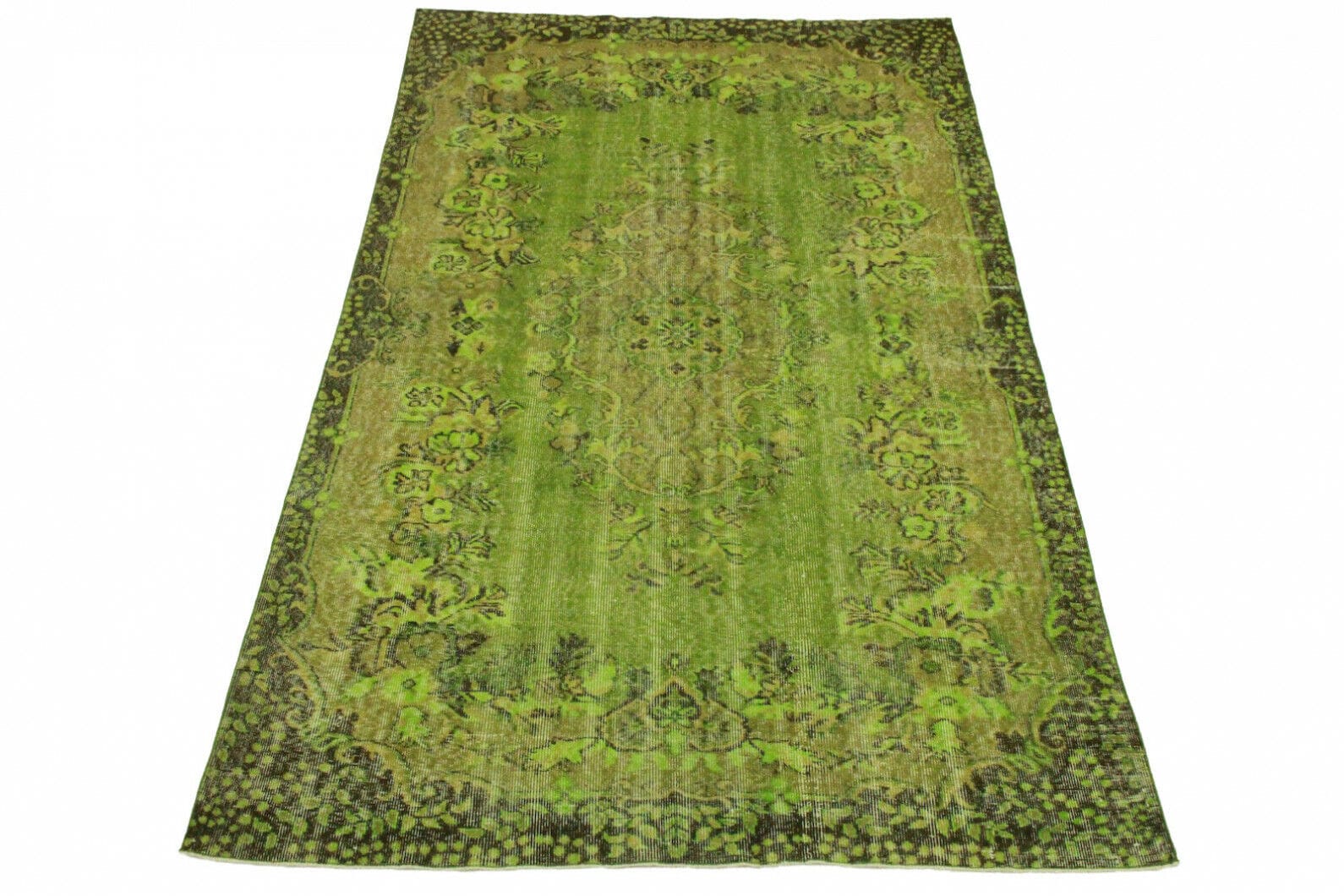 vintage-orientteppich-grun-288x179cm-handgeknupft-unikat Oriental Rug 288 × 177 cm, Wool, handmade