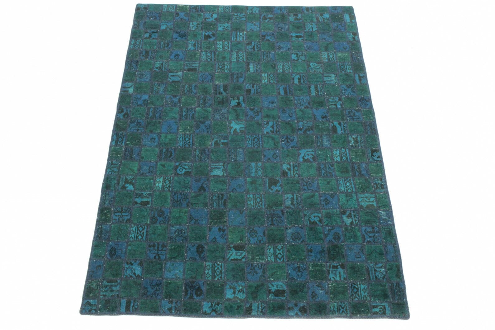 handgearbeiteter-patchwork-teppich-240x164cm-turkis-blau-handgeknupft Handmade Wool Oriental Rug, 240 × 163 cm