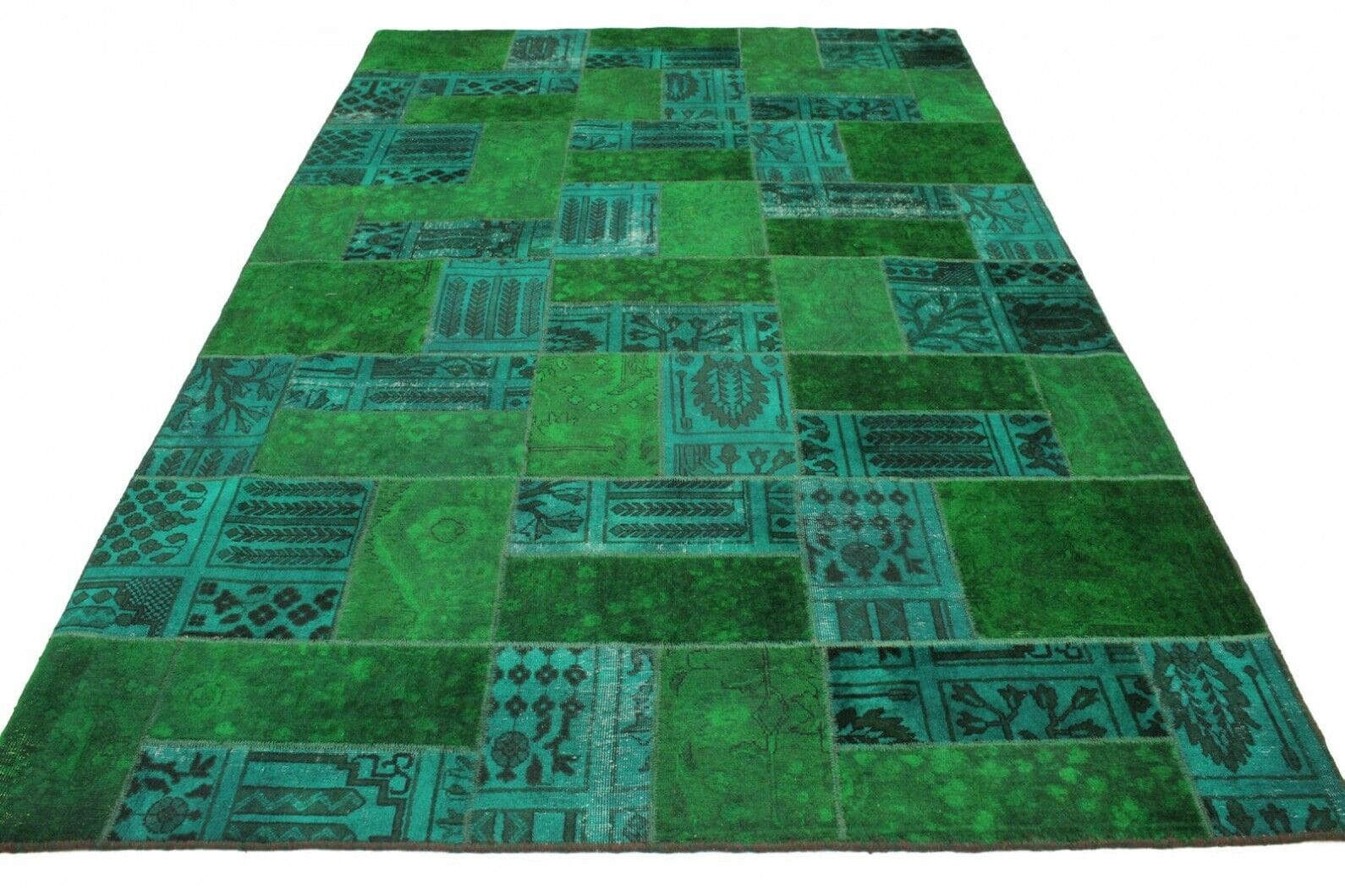 patchwork-teppich-grun-turkis-310x201cm-handgeknupft-orientteppich Oriental Rug — hand-knotted, 308 × 200 cm, Wool