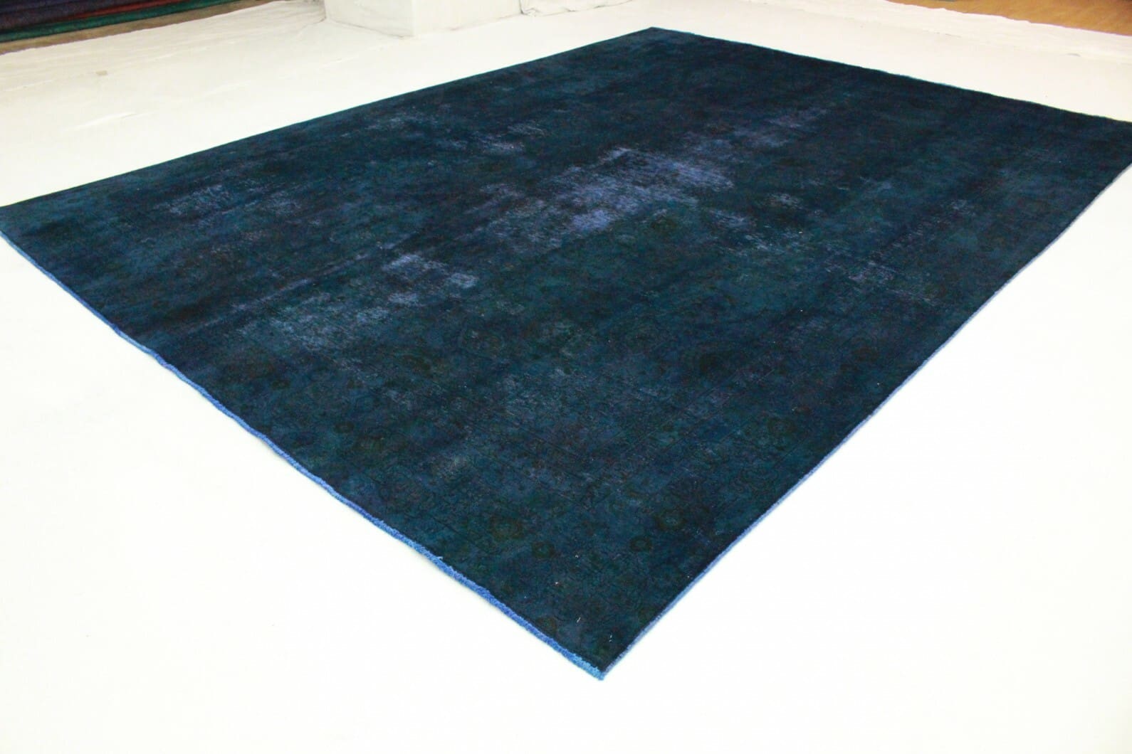 vintage-orientteppich-blau-turkis-388x279-cm-handgeknupft-2 Handmade Wool Oriental Rug, 386 × 280 cm
