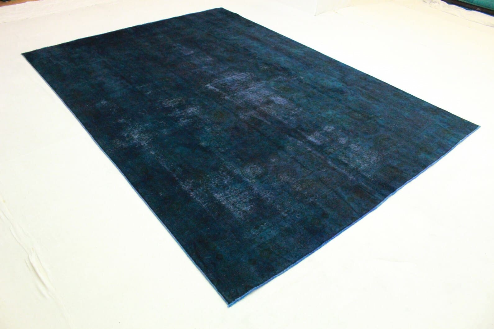 vintage-orientteppich-blau-turkis-388x279-cm-handgeknupft-4 Handmade Wool Oriental Rug, 386 × 280 cm