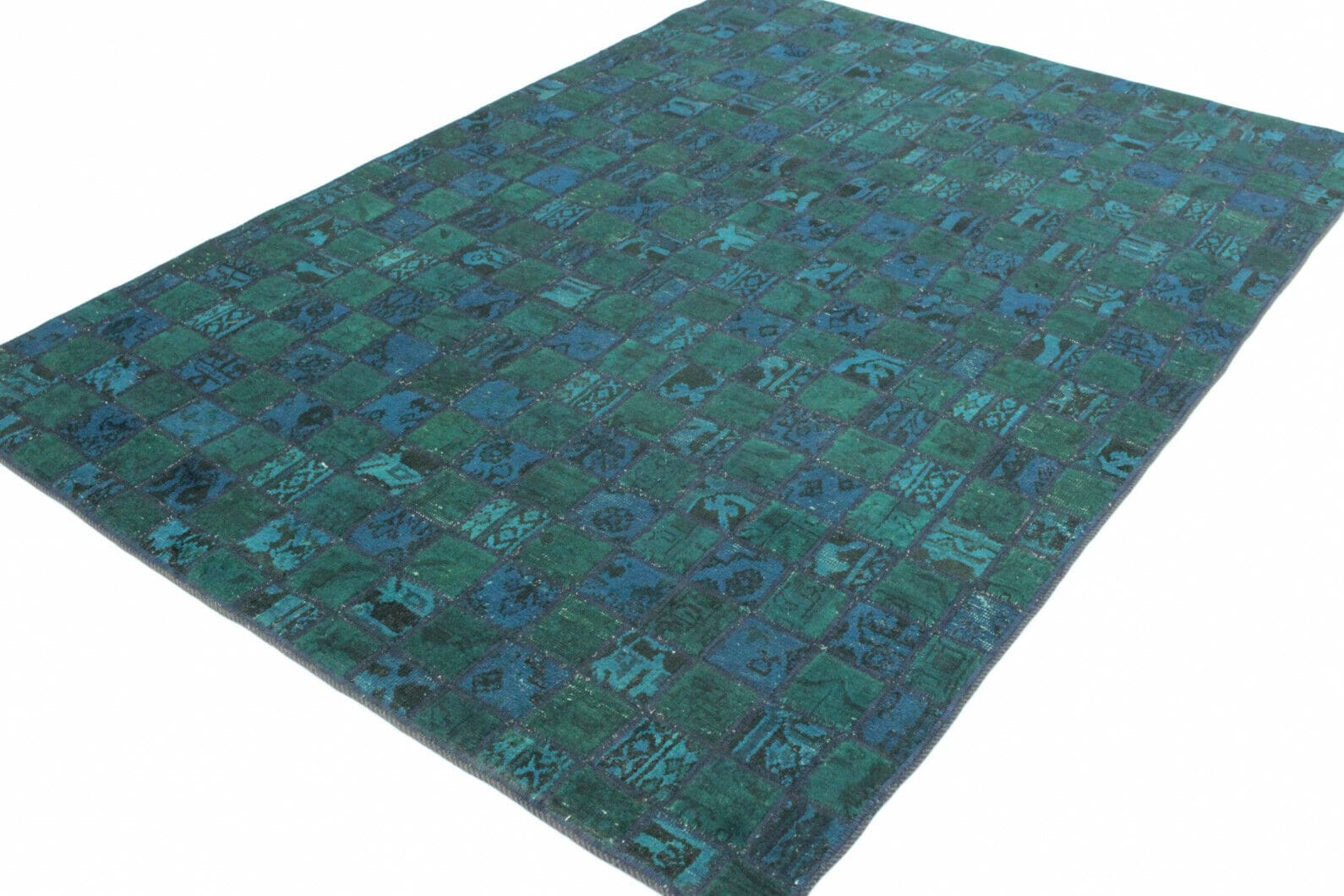 handgearbeiteter-patchwork-teppich-240x164cm-turkis-blau-handgeknupft-1 Handmade Wool Oriental Rug, 240 × 163 cm