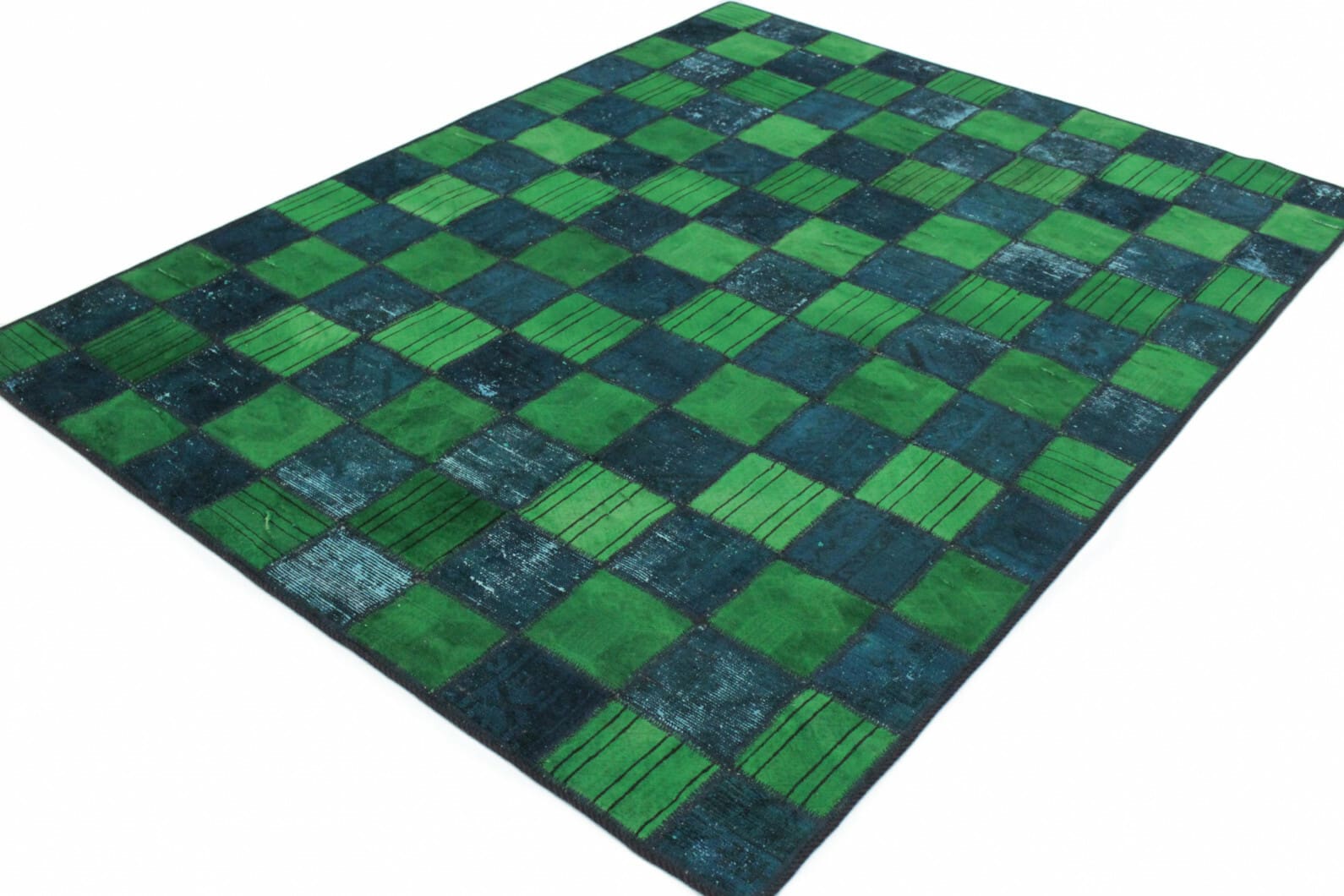 handgearbeiteter-patchwork-teppich-197x151cm-grun-turkis-handgeknupft-1 Handmade Wool Oriental Rug, 197 × 150 cm