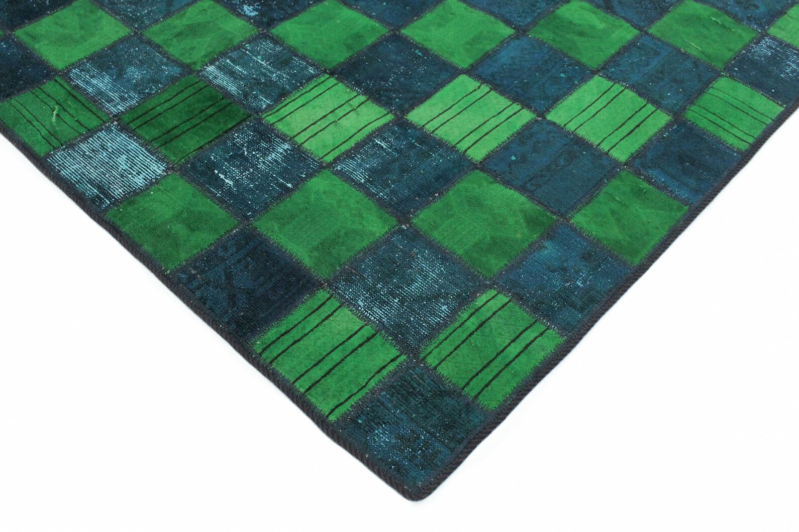 handgearbeiteter-patchwork-teppich-197x151cm-grun-turkis-handgeknupft-2 Handmade Wool Oriental Rug, 197 × 150 cm