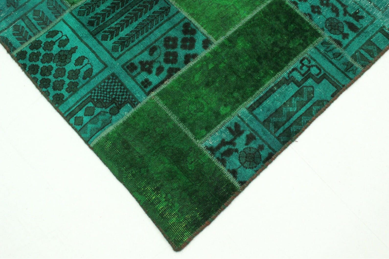 patchwork-teppich-grun-turkis-310x201cm-handgeknupft-orientteppich-3 Oriental Rug — hand-knotted, 308 × 200 cm, Wool