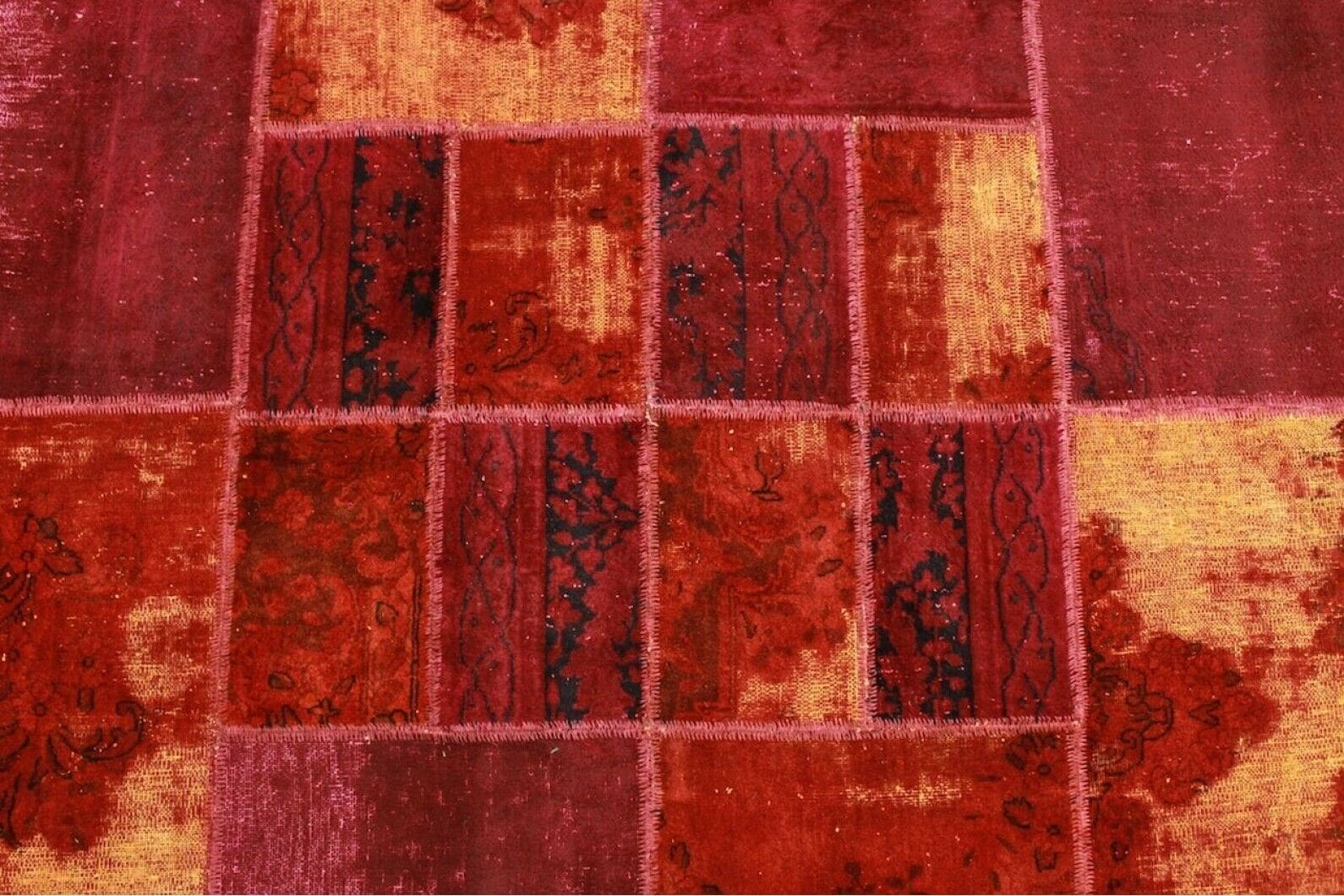 patchwork-teppich-rot-403x301cm-handgeknupft-stilvoller-akzent-1 Handmade Wool Oriental Rug, 403 × 300 cm