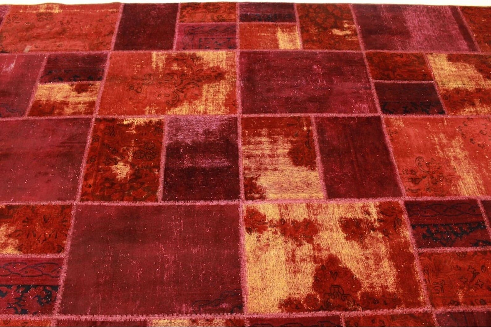 patchwork-teppich-rot-403x301cm-handgeknupft-stilvoller-akzent-4 Handmade Wool Oriental Rug, 403 × 300 cm
