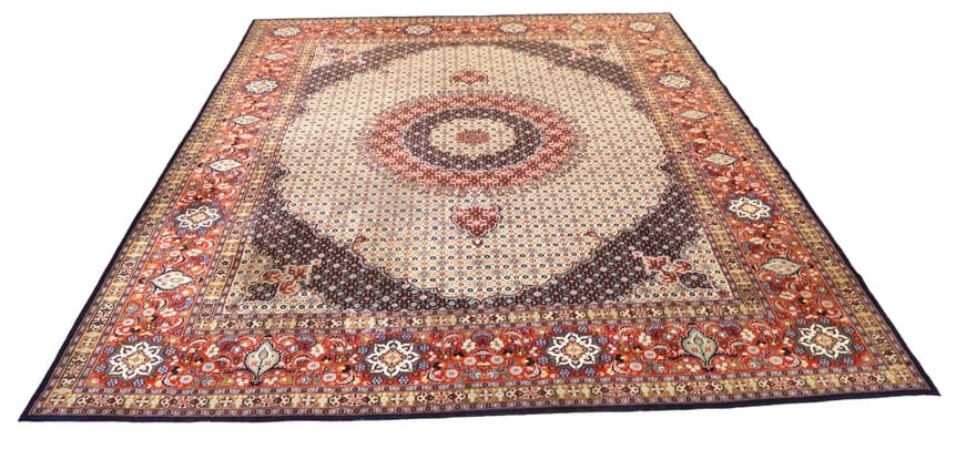 Moud Persian Rug — hand-knotted, 400 × 295 cm, Wool & Silk