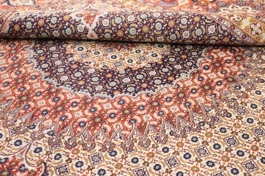 Moud Persian Rug — hand-knotted, 400 × 295 cm, Wool & Silk