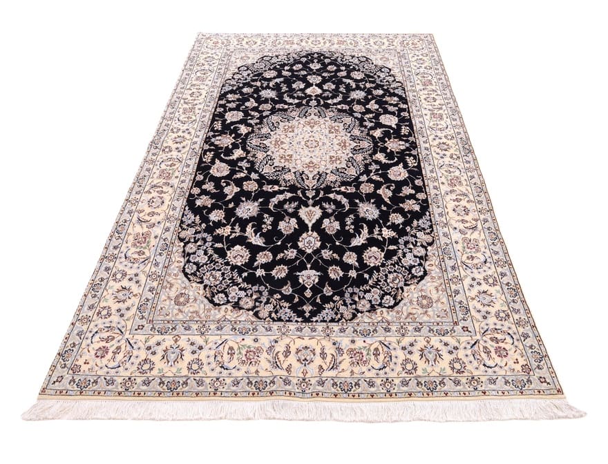 dunkelblauer-nain-teppich-244x143-cm-800000-knoten-handgeknupft-2 Hand-Knotted Wool & Silk Nain Persian Rug, 242 × 142 cm