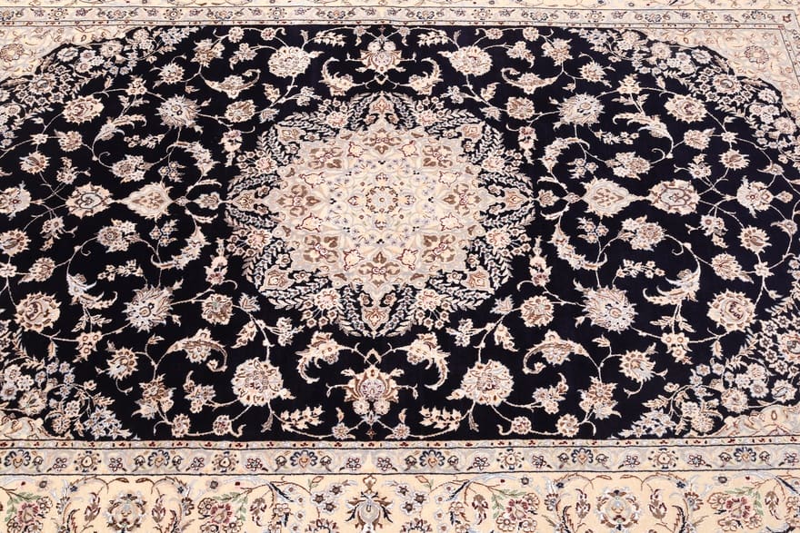 dunkelblauer-nain-teppich-244x143-cm-800000-knoten-handgeknupft-3 Hand-Knotted Wool & Silk Nain Persian Rug, 242 × 142 cm