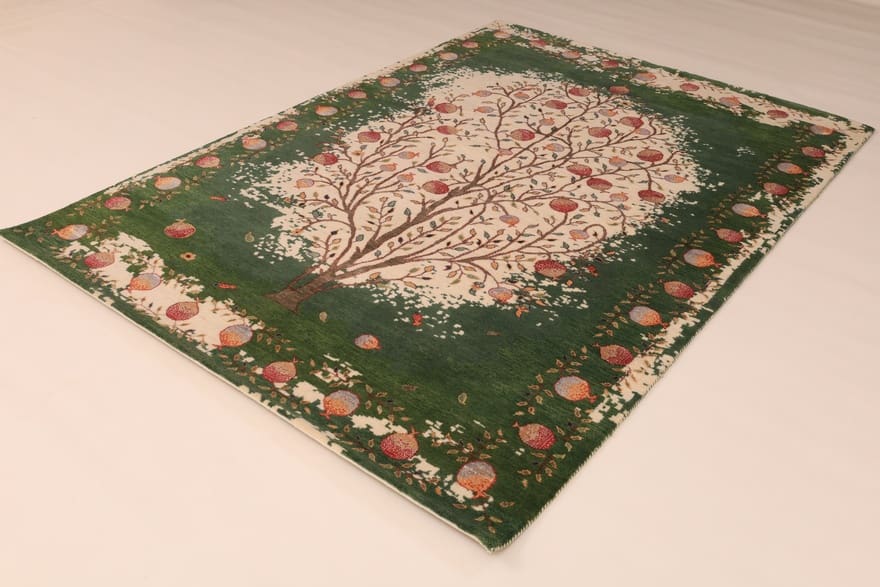 loribaft-teppich-245x171-cm-mit-granatapfelbaum-handgeknupft-2 Hand-Knotted Wool Loribaft Indian Rug, 243 × 170 cm