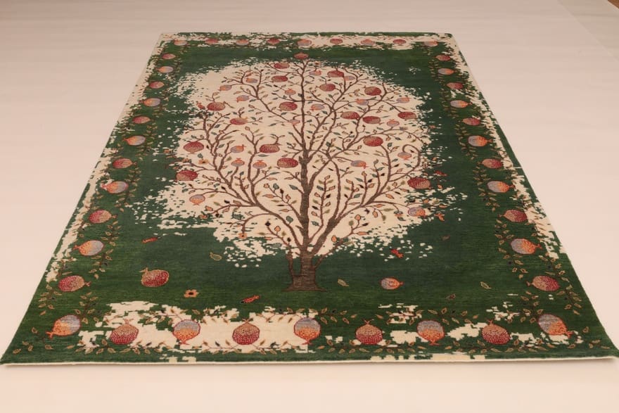 loribaft-teppich-245x171-cm-mit-granatapfelbaum-handgeknupft-3 Hand-Knotted Wool Loribaft Indian Rug, 243 × 170 cm