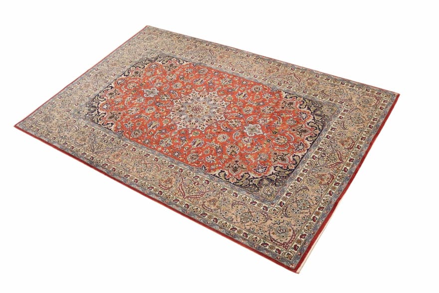 handgeknupfter-isfahan-orientteppich-237x156cm-in-rot-und-blau-3 Hand-Knotted Wool & Silk Isfahan Persian Rug, 235 × 155 cm