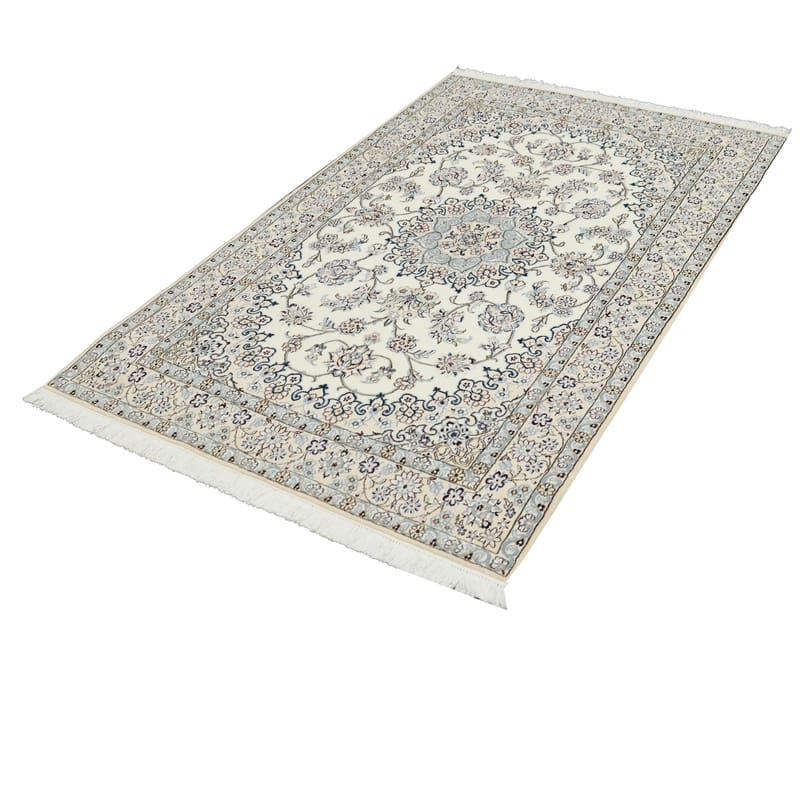 rugeast-nain-9-la-orientteppich-214x132-cm-elfenbein-blau-handgeknupft-3 Nain Persian Rug 212 × 131 cm, Wool & Silk, hand-knotted