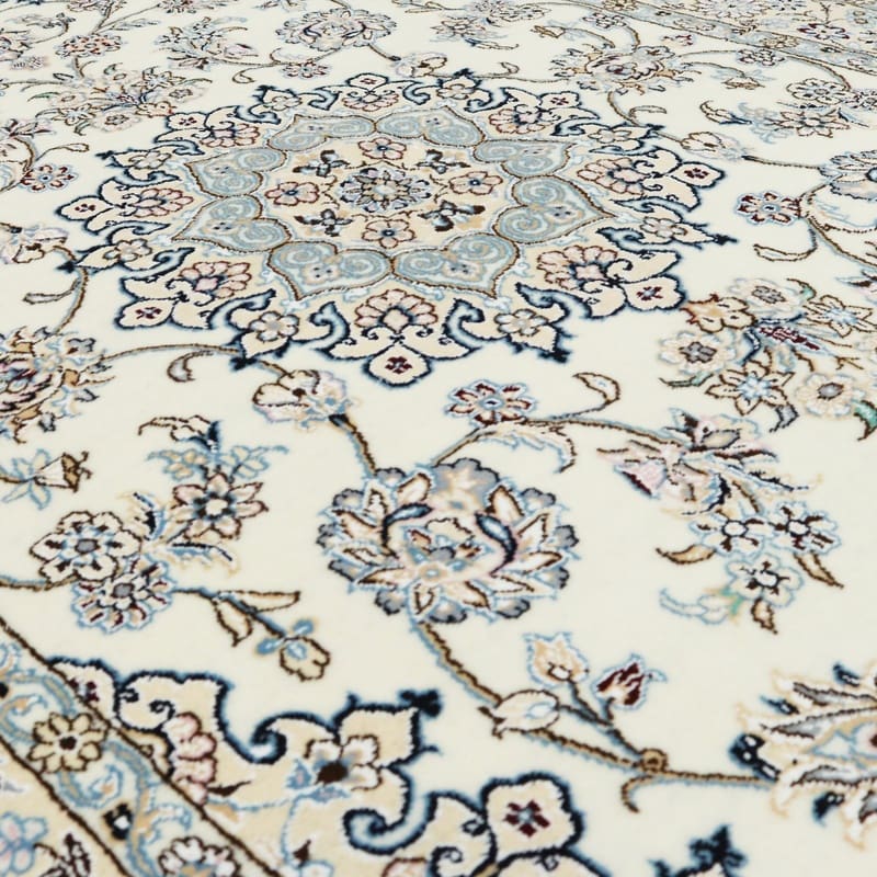 rugeast-nain-9-la-orientteppich-214x132-cm-elfenbein-blau-handgeknupft-4 Nain Persian Rug 212 × 131 cm, Wool & Silk, hand-knotted