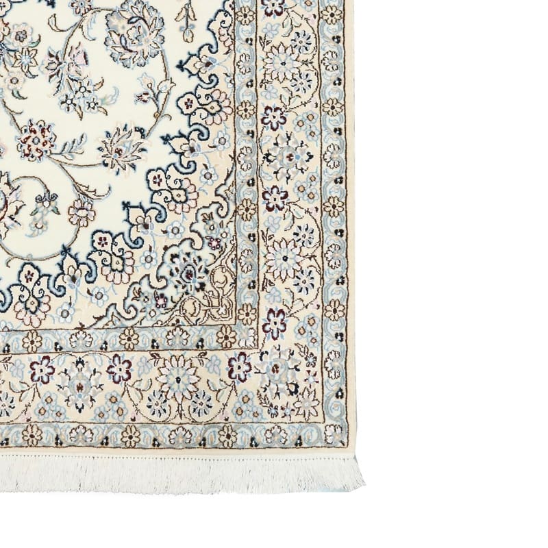 rugeast-nain-9-la-orientteppich-214x132-cm-elfenbein-blau-handgeknupft-6 Nain Persian Rug 212 × 131 cm, Wool & Silk, hand-knotted
