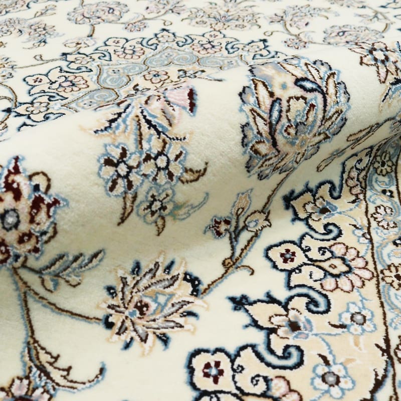 rugeast-nain-9-la-orientteppich-214x132-cm-elfenbein-blau-handgeknupft-8 Nain Persian Rug 212 × 131 cm, Wool & Silk, hand-knotted