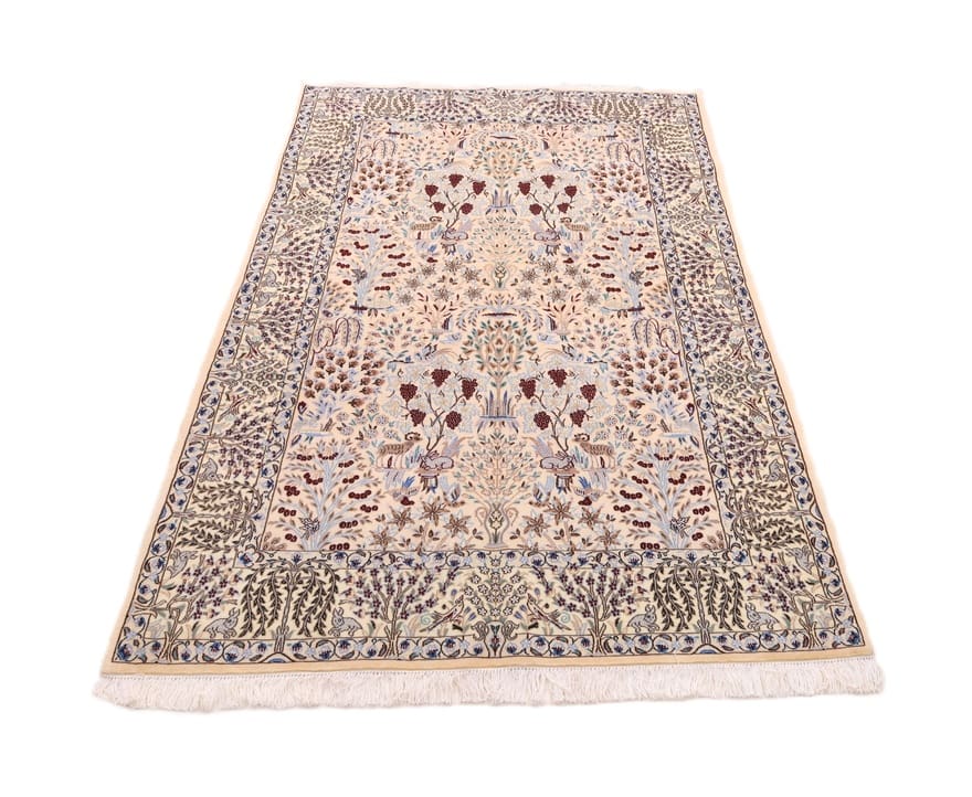 Hand-Knotted Wool & Silk Nain Persian Rug, 195 × 126 cm