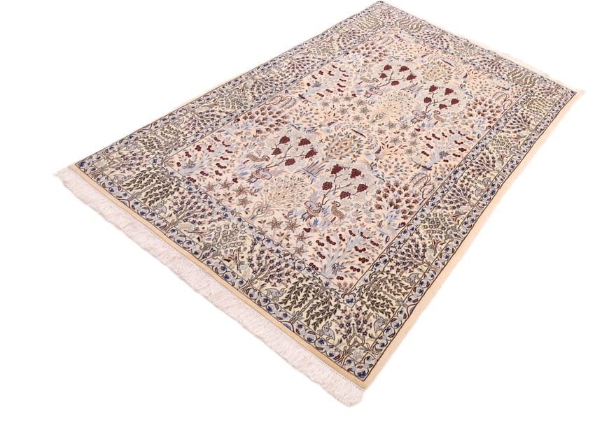 Hand-Knotted Wool & Silk Nain Persian Rug, 195 × 126 cm