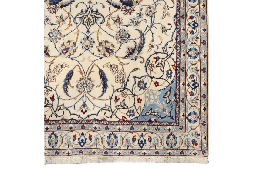 Hand-Knotted Wool & Silk Nain Persian Rug, 211 × 121 cm