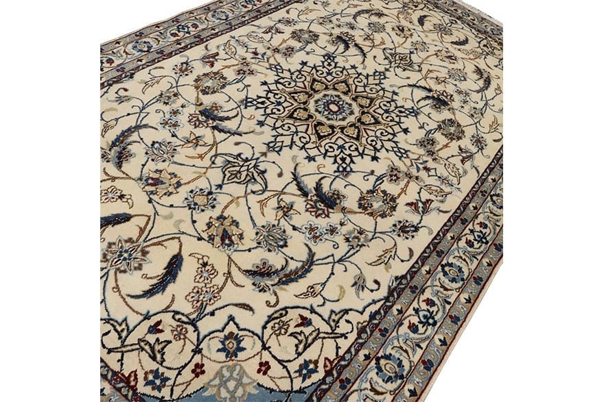 Hand-Knotted Wool & Silk Nain Persian Rug, 211 × 121 cm
