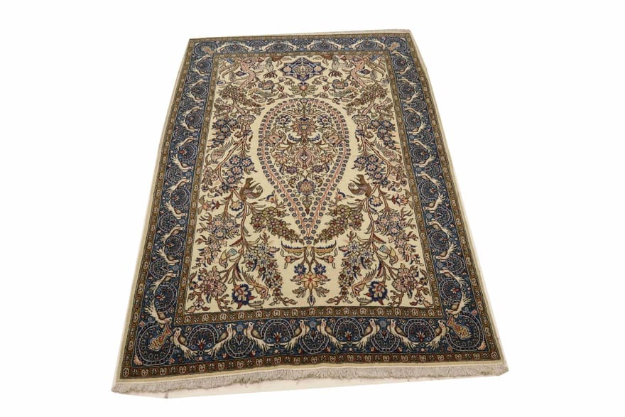 Qom Persian Rug — hand-knotted, 215 × 138 cm, Wool & Silk