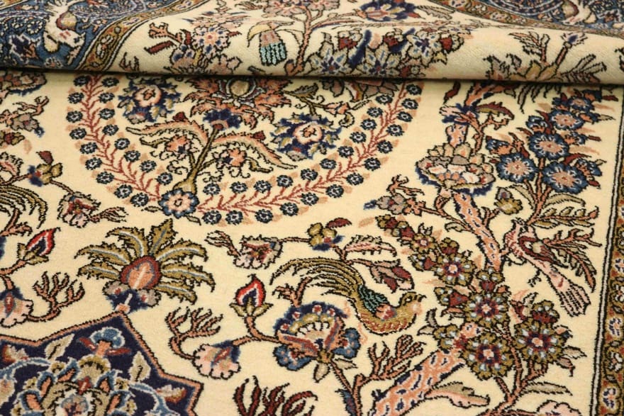 Qom Persian Rug — hand-knotted, 215 × 138 cm, Wool & Silk