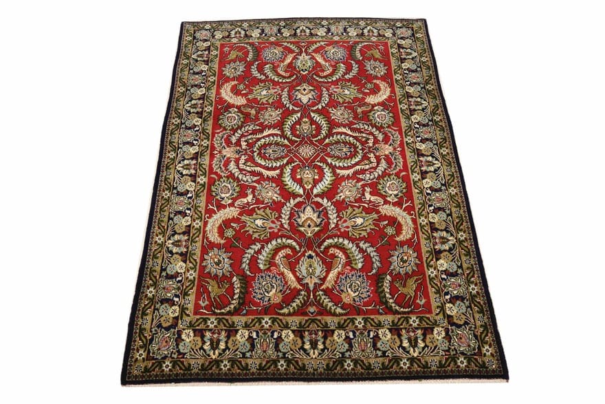 Hand-Knotted Wool & Silk Qom Persian Rug, 212 × 133 cm