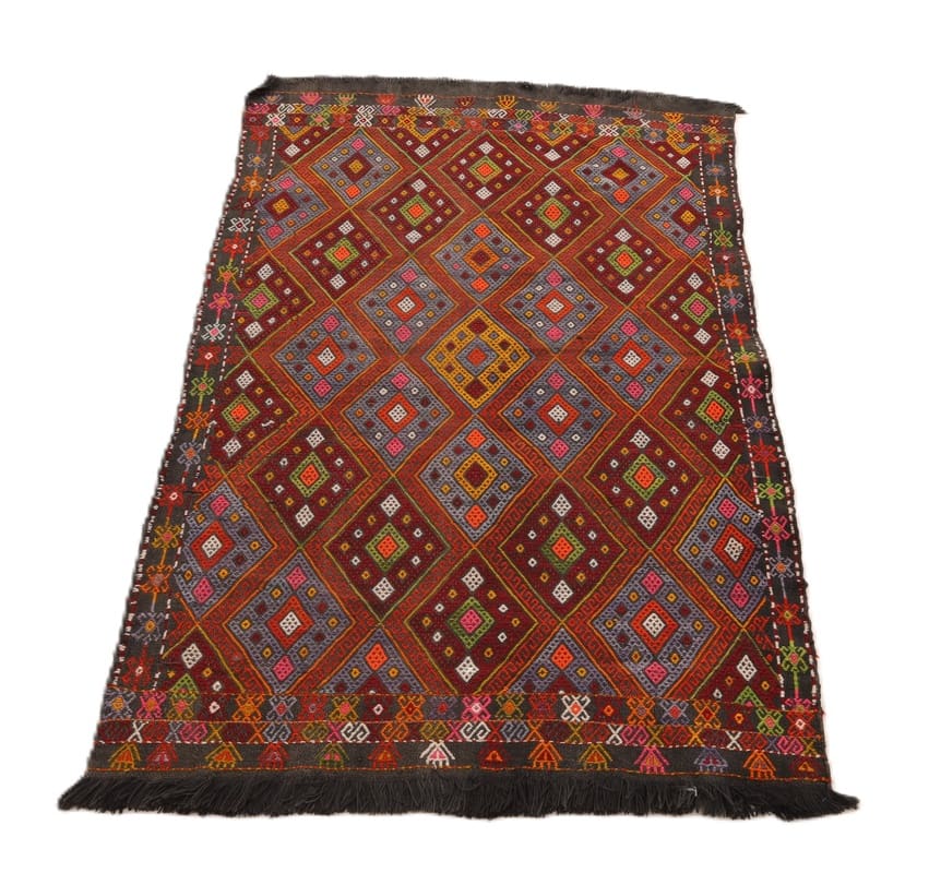 kelim-teppich-140x91-cm-handgewebt-modern-vielseitig-orientteppich-2 Antique Wool & Silk Kilim Persian Rug, 138 × 90 cm