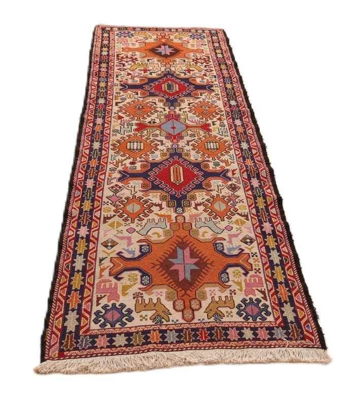 Kilim Persian Rug 266 × 88 cm, Wool & Silk, hand-woven