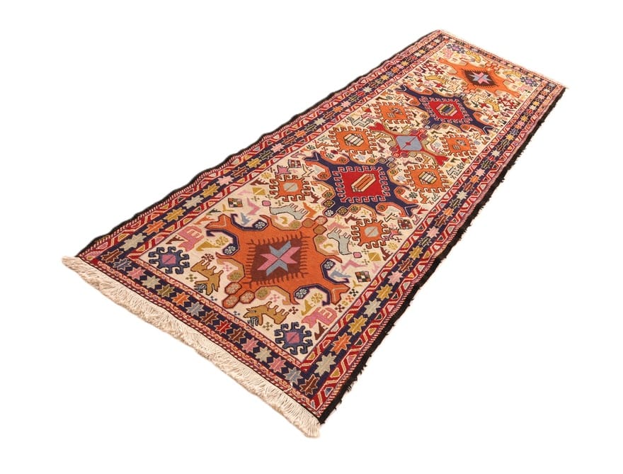 Kilim Persian Rug 266 × 88 cm, Wool & Silk, hand-woven