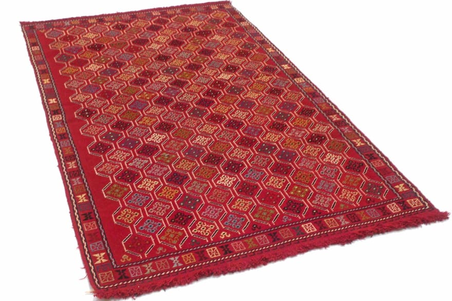Hand-Woven Wool Kilim Afghan Rug, 195 × 127 cm
