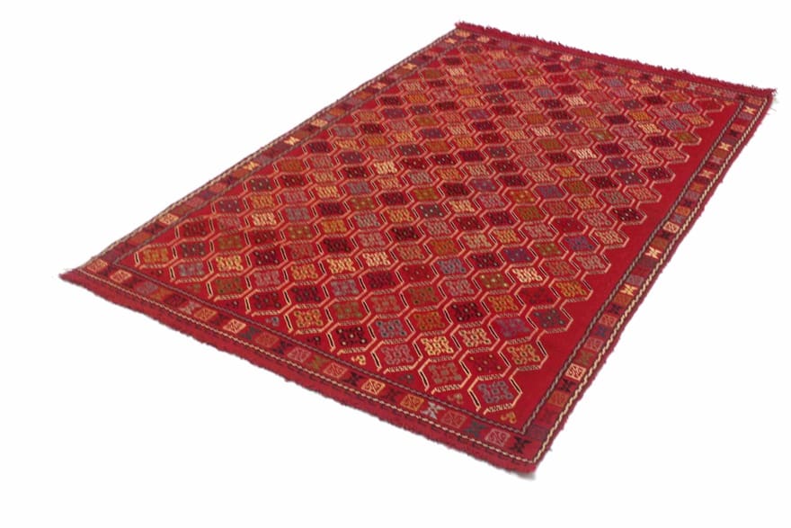 Hand-Woven Wool Kilim Afghan Rug, 195 × 127 cm