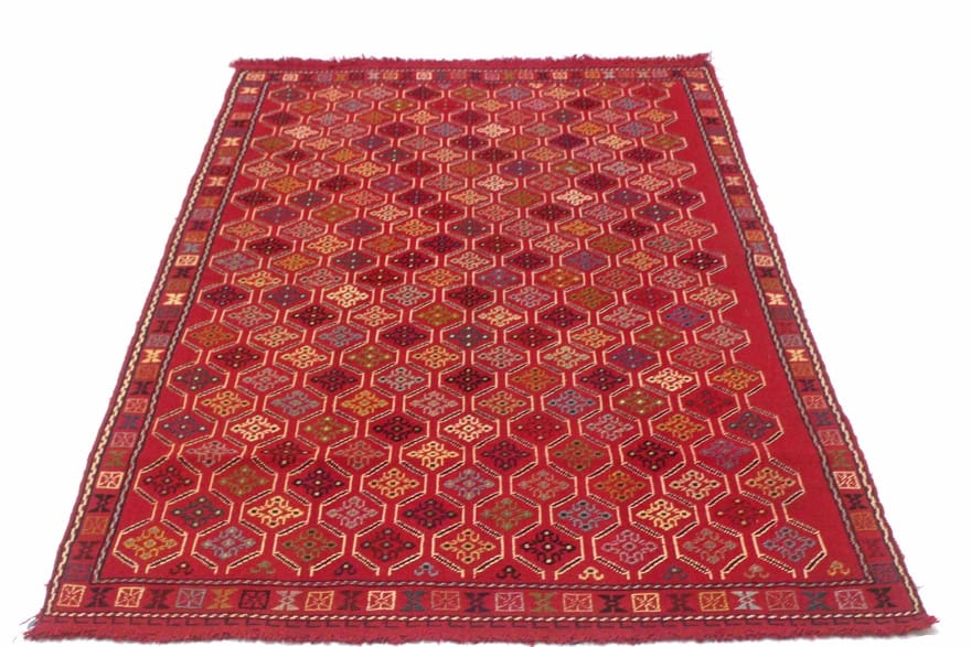 Hand-Woven Wool Kilim Afghan Rug, 195 × 127 cm
