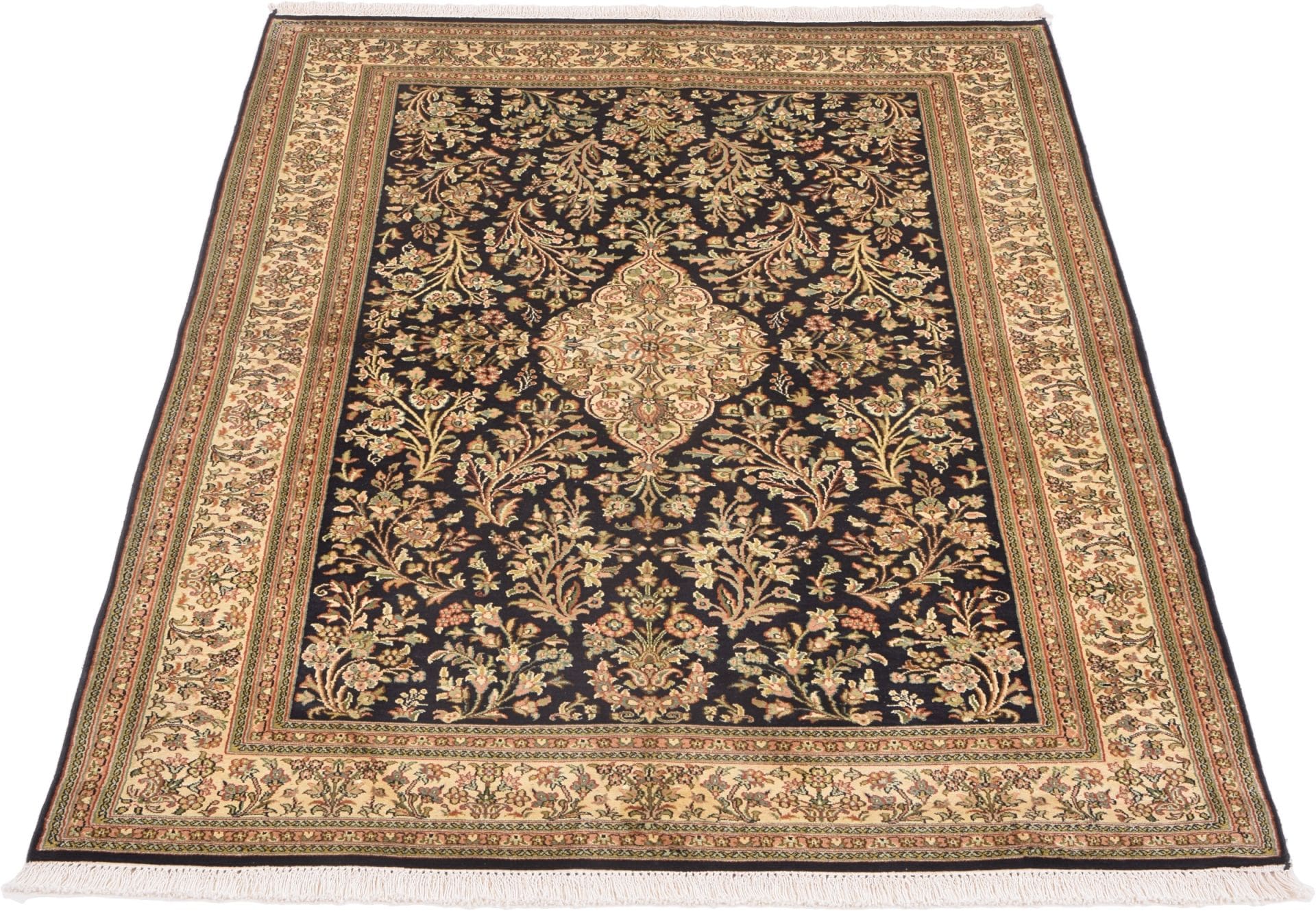 Kashmir Indian Rug — hand-knotted, 124 × 185 cm, Wool & Silk
