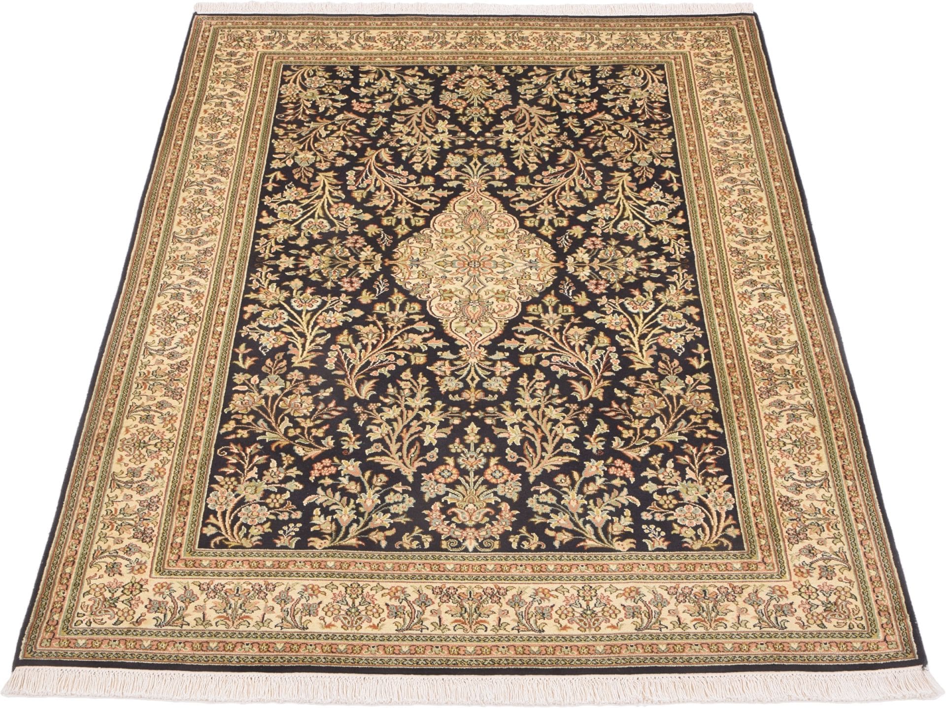 Kashmir Indian Rug 125 × 186 cm, Wool & Silk, hand-knotted