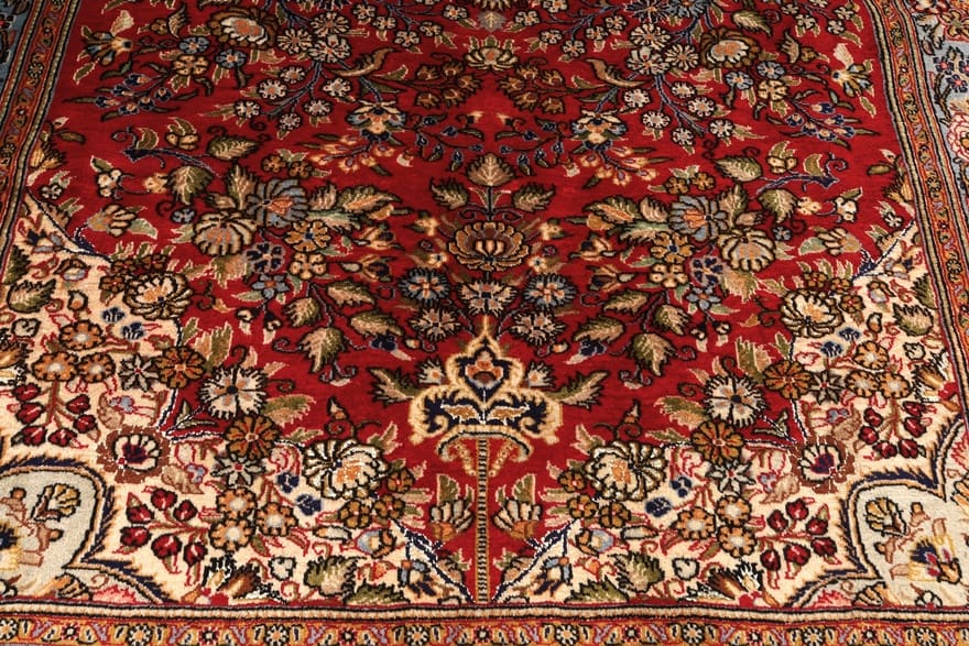 Hand-Knotted Silk Qom Persian Rug, 198 × 142 cm
