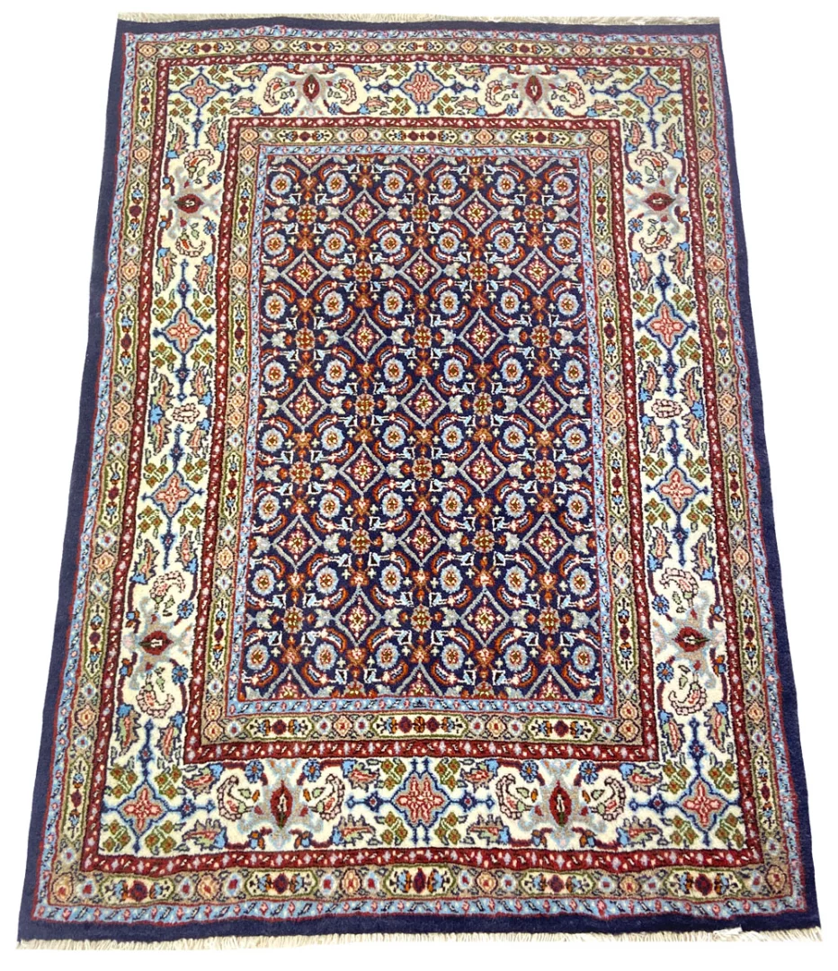 Hand-Knotted Wool & Silk Moud Persian Rug, 117 × 85 cm