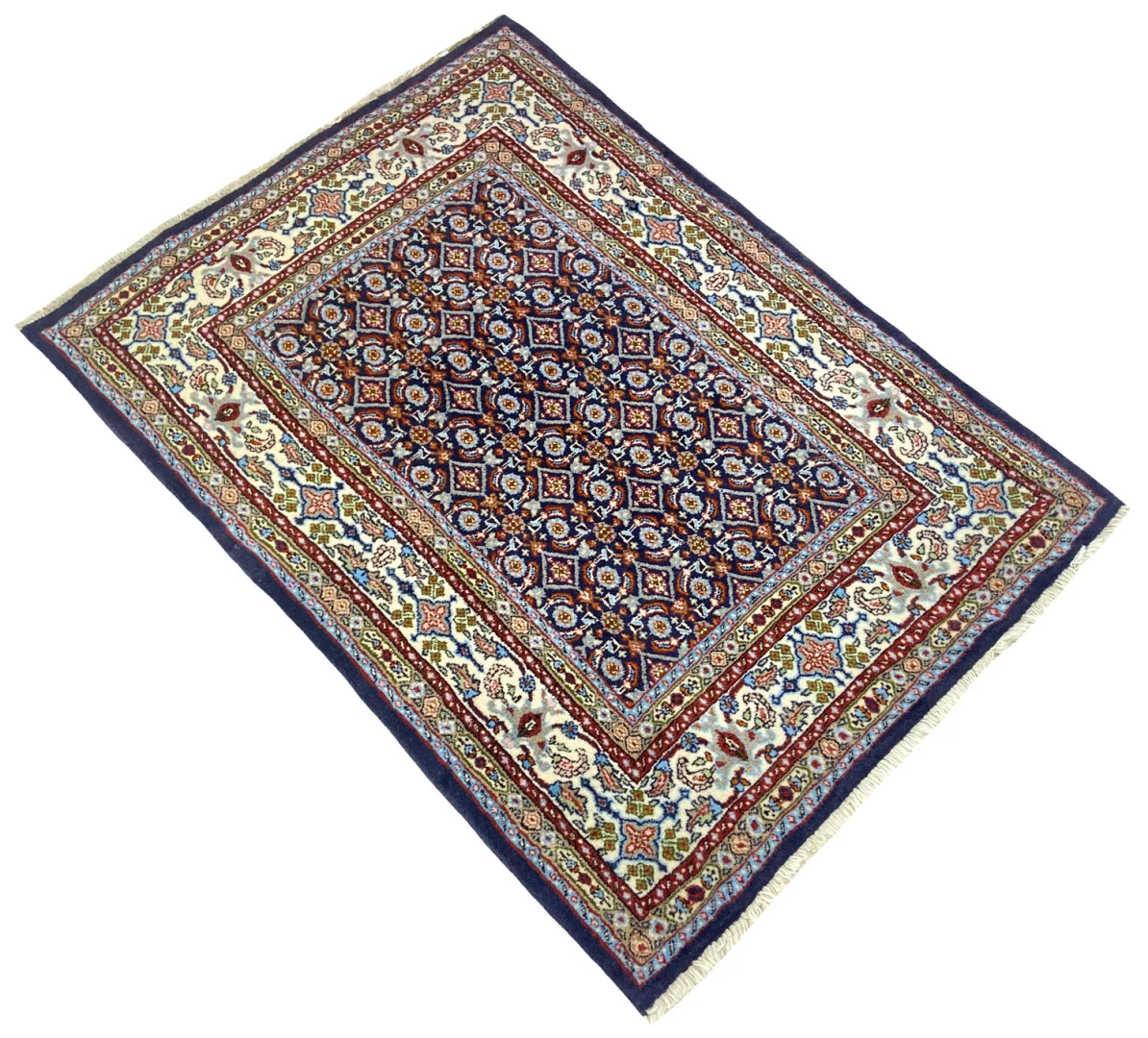 Hand-Knotted Wool & Silk Moud Persian Rug, 117 × 85 cm
