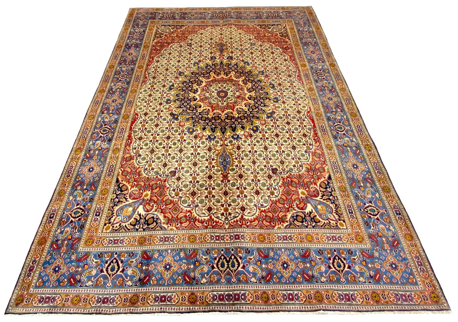 Hand-Knotted Wool & Silk Moud Persian Rug, 316 × 209 cm