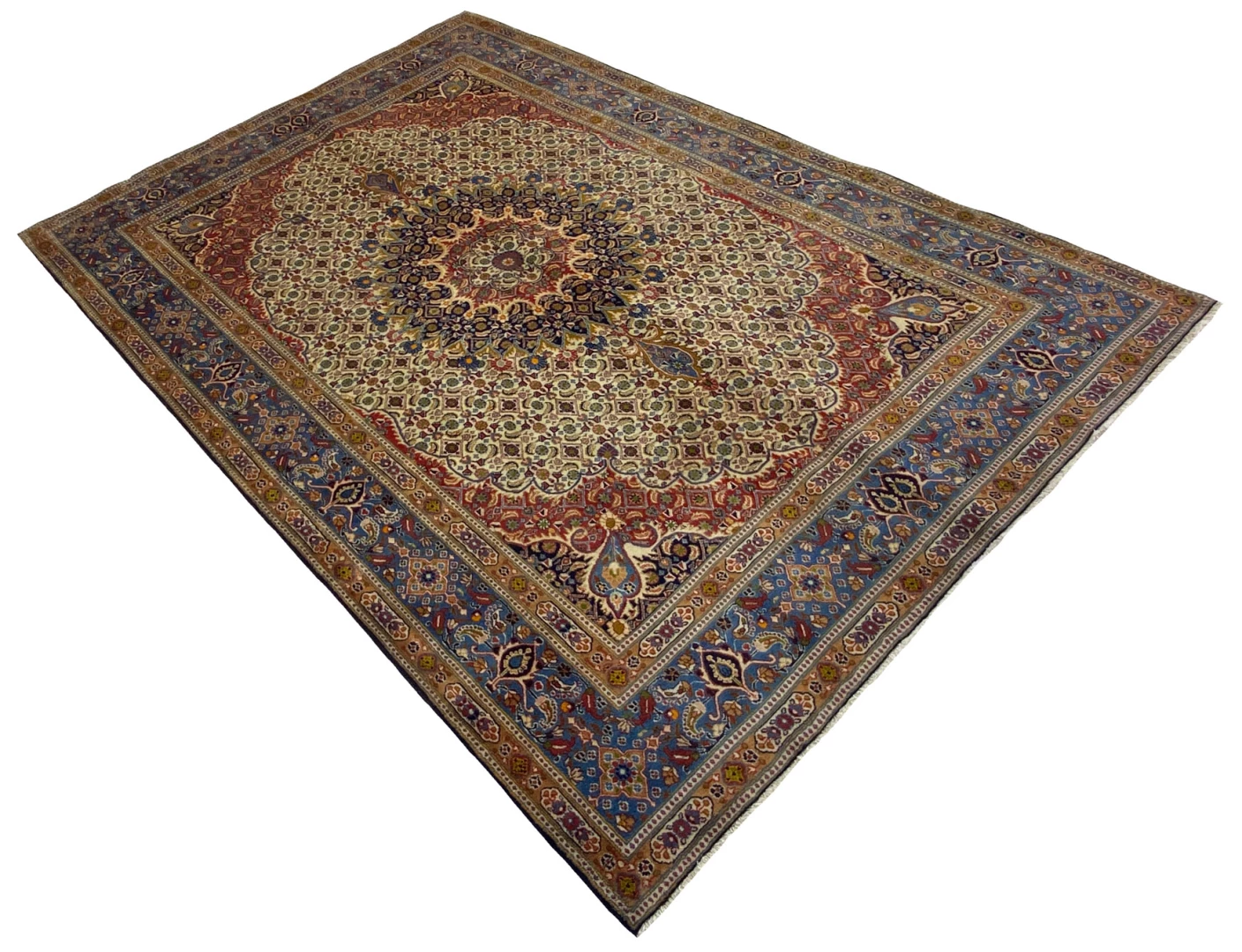 Hand-Knotted Wool & Silk Moud Persian Rug, 316 × 209 cm