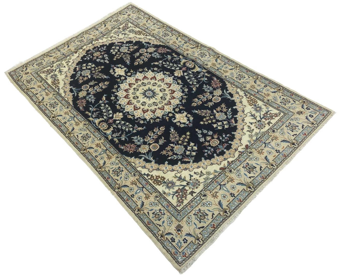 nain-teppich-198-x-124-cm-florales-muster-handgeknupft-perserteppich-2 Nain Persian Rug — hand-knotted, 198 × 124 cm, Wool